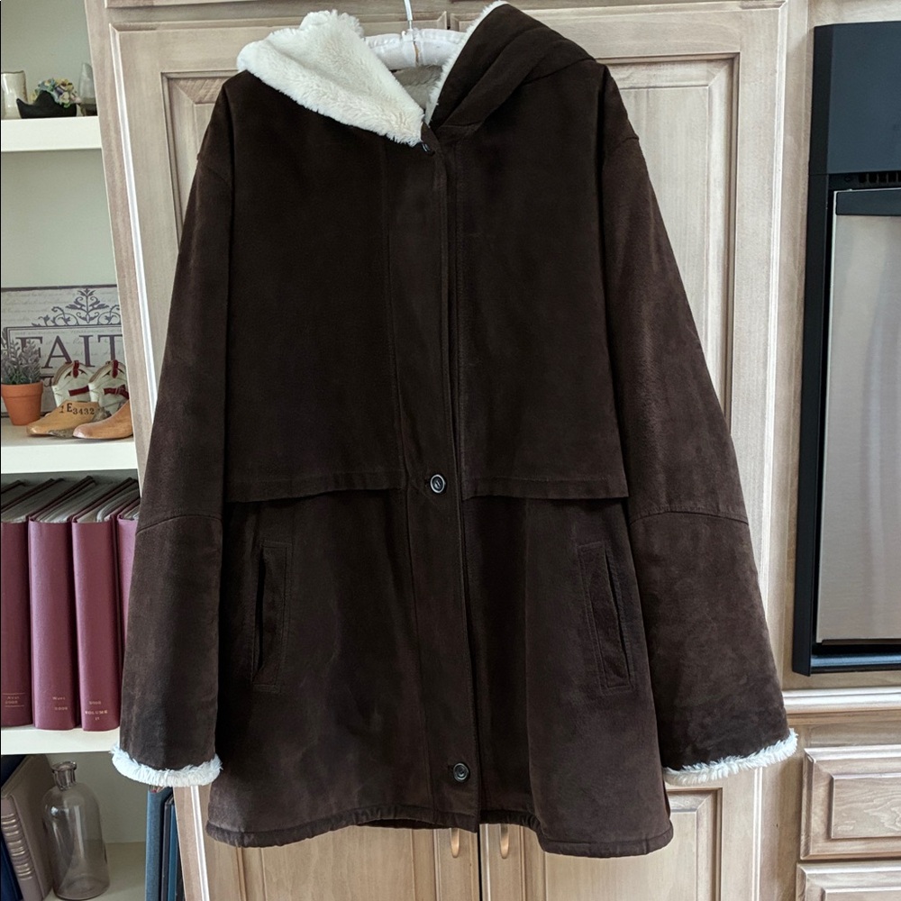 JG Hook Brown Hooded Coat with White Lining Sz XL